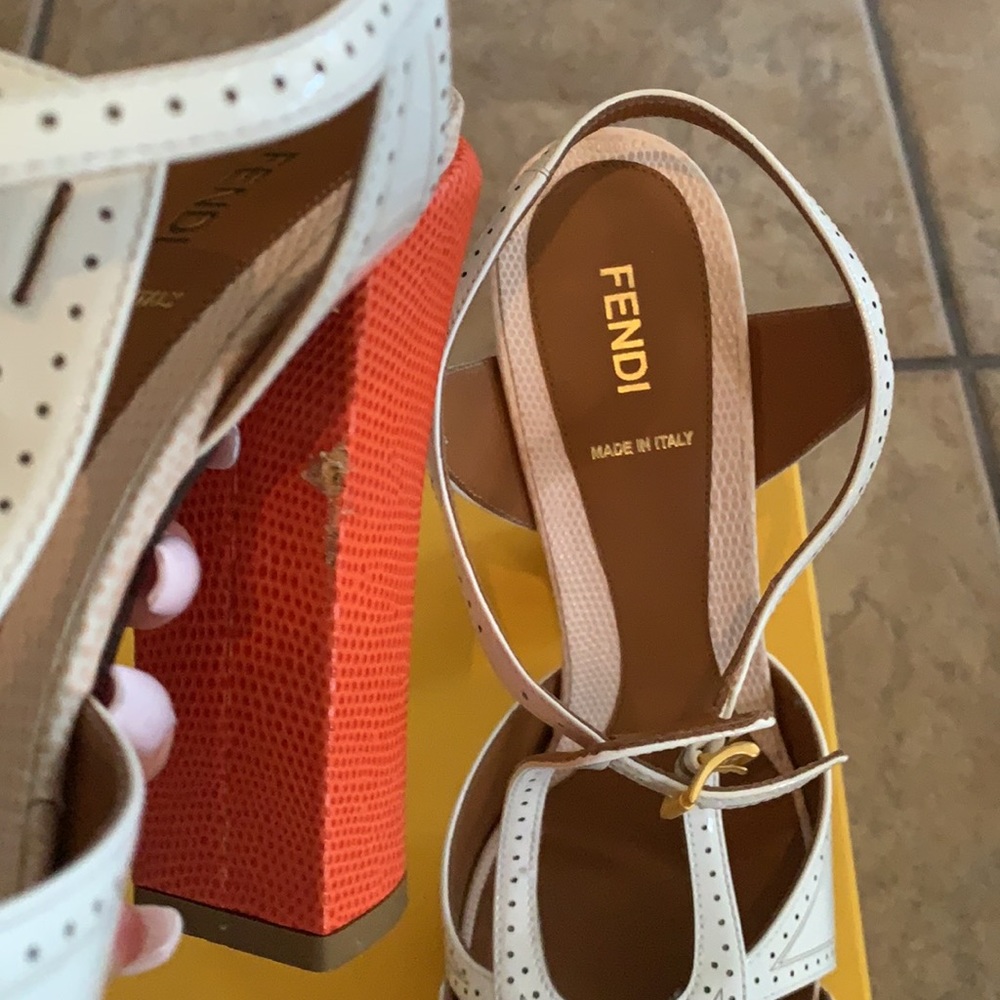 Fendi Chameleon T-Strap Sandals Heels 10 - Picture 6 of 7